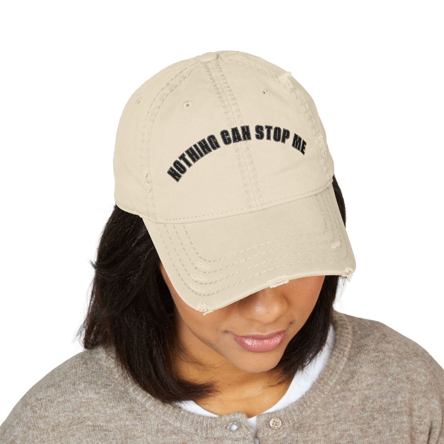 Distressed Dad Hat with "Nothing Can Stop Me" Embroidery, Casual Cap for Relaxed Style, Gift for Dads, Fashionable Accessories for [...]
